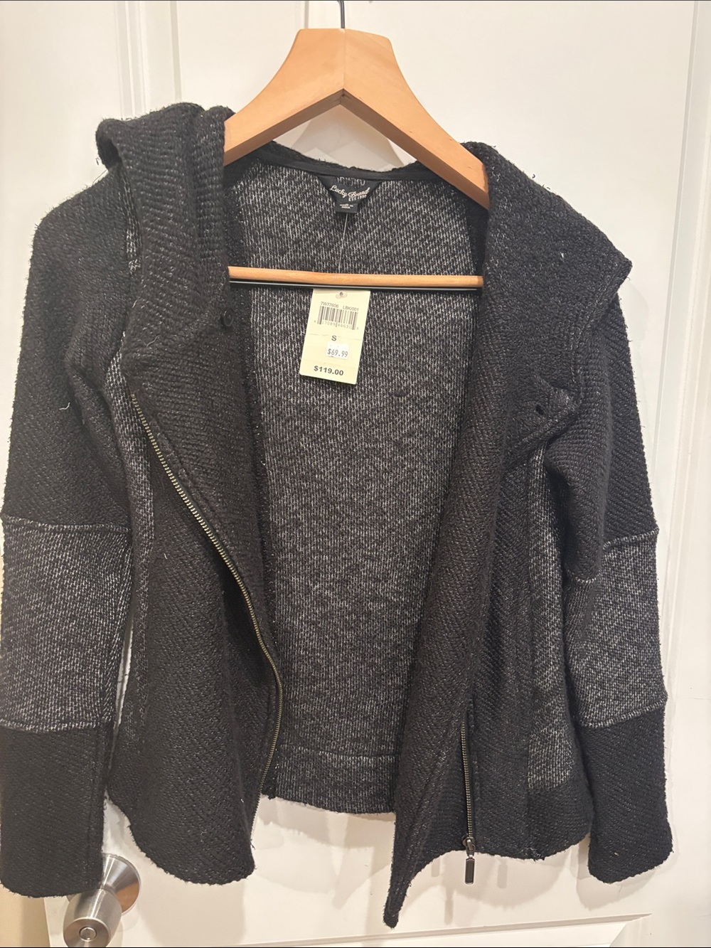 Lucky Brand Black and Charcoal Zip Hooded Cardigan